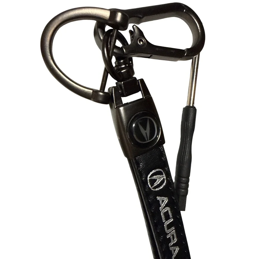 Acura Black Faux Leather Keychain with Carabiner Clip and Mini Tool Gunmetal